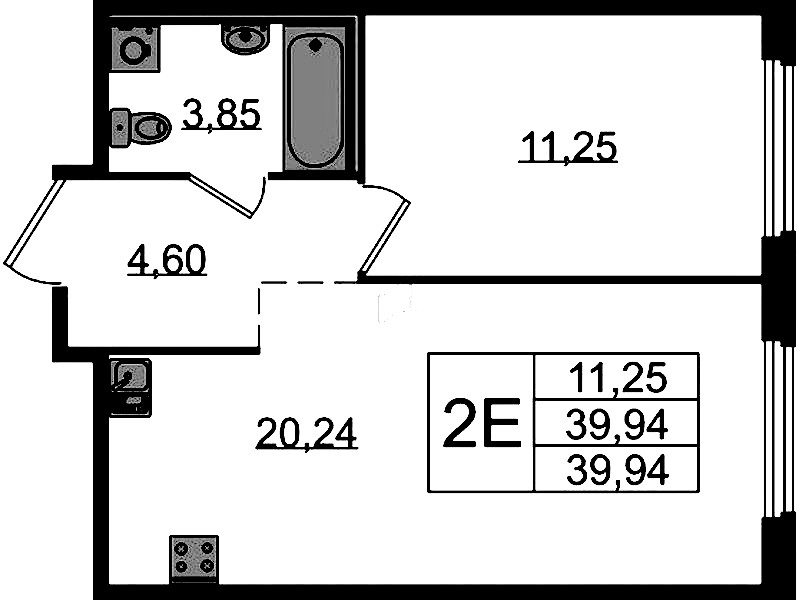 1-комнатная квартира 39.94 м², 1/15 эт., ЖК «GloraX Парголово»